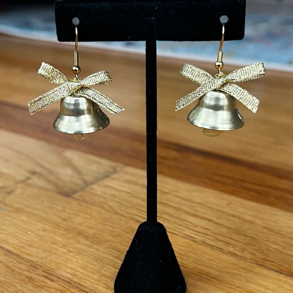 Christmas Holiday Jingle Bell Earrings with Bow